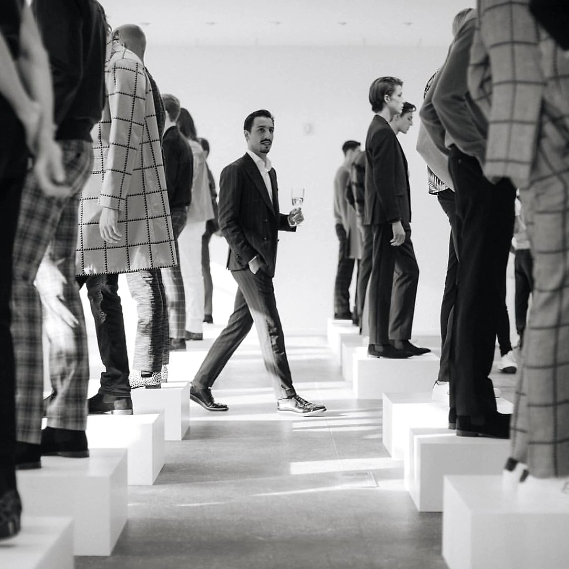 1W2R display pedestals and freestanding walls at a NYC men's fashion show