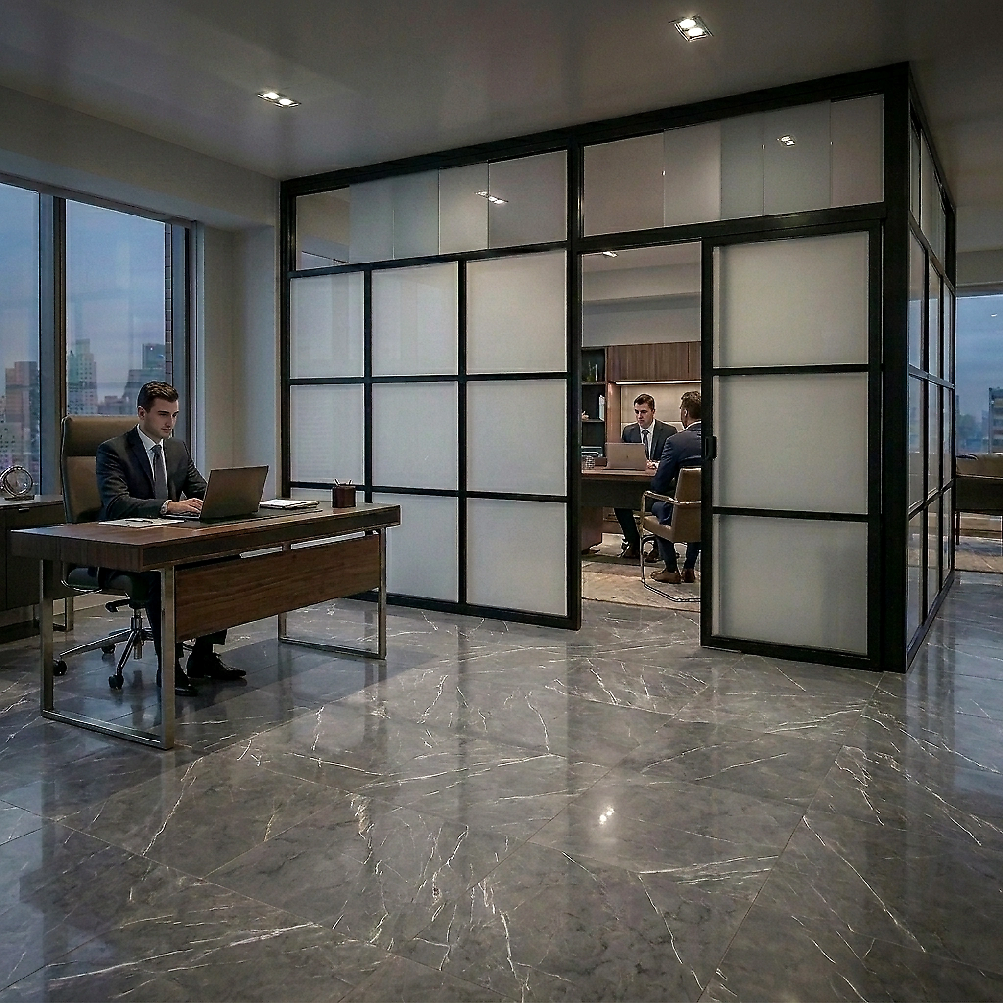 Freestanding office partitions creating a private meeting room - no construction, no permits, NYC