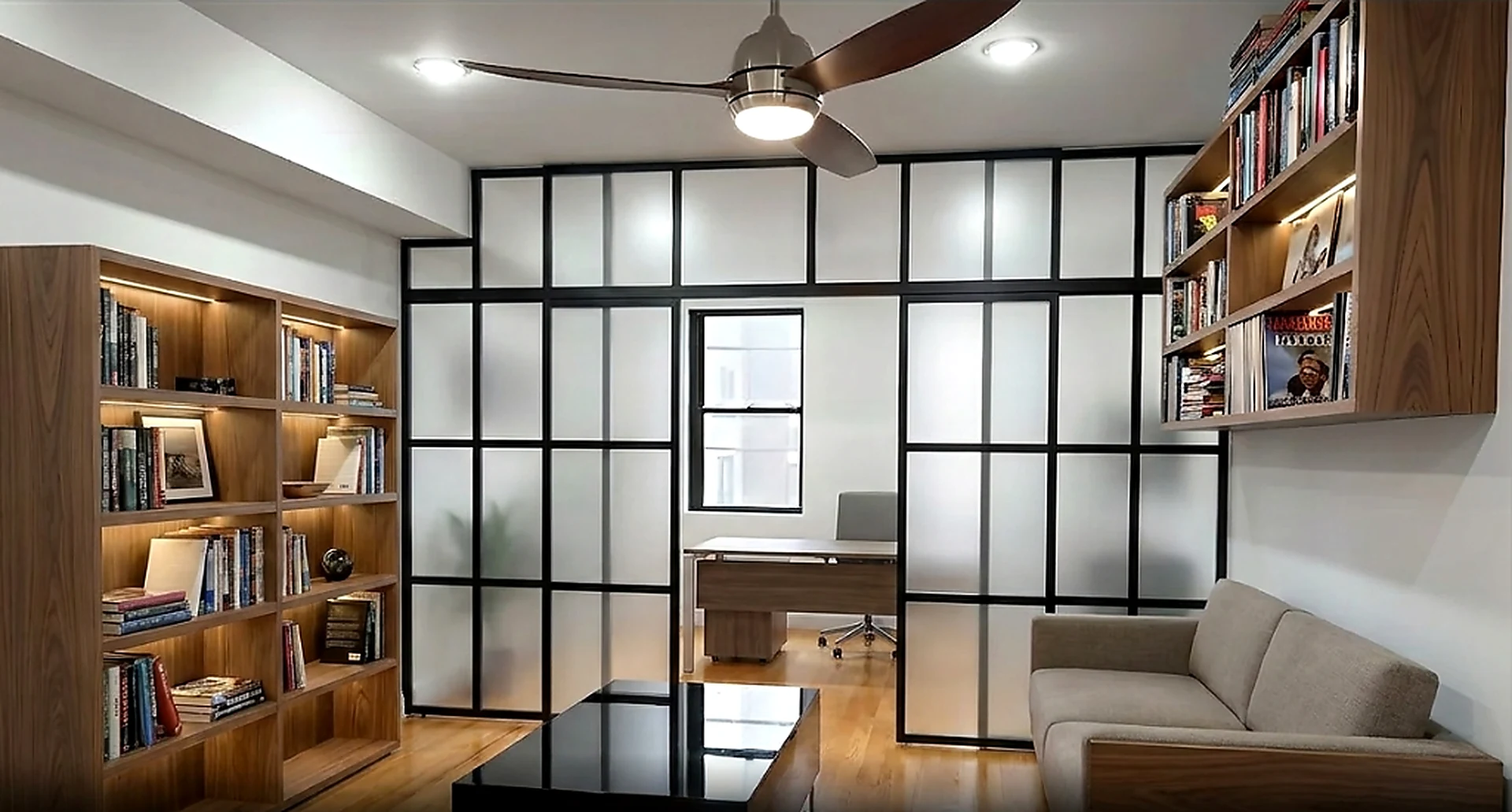 Office divider black frame sliding home office