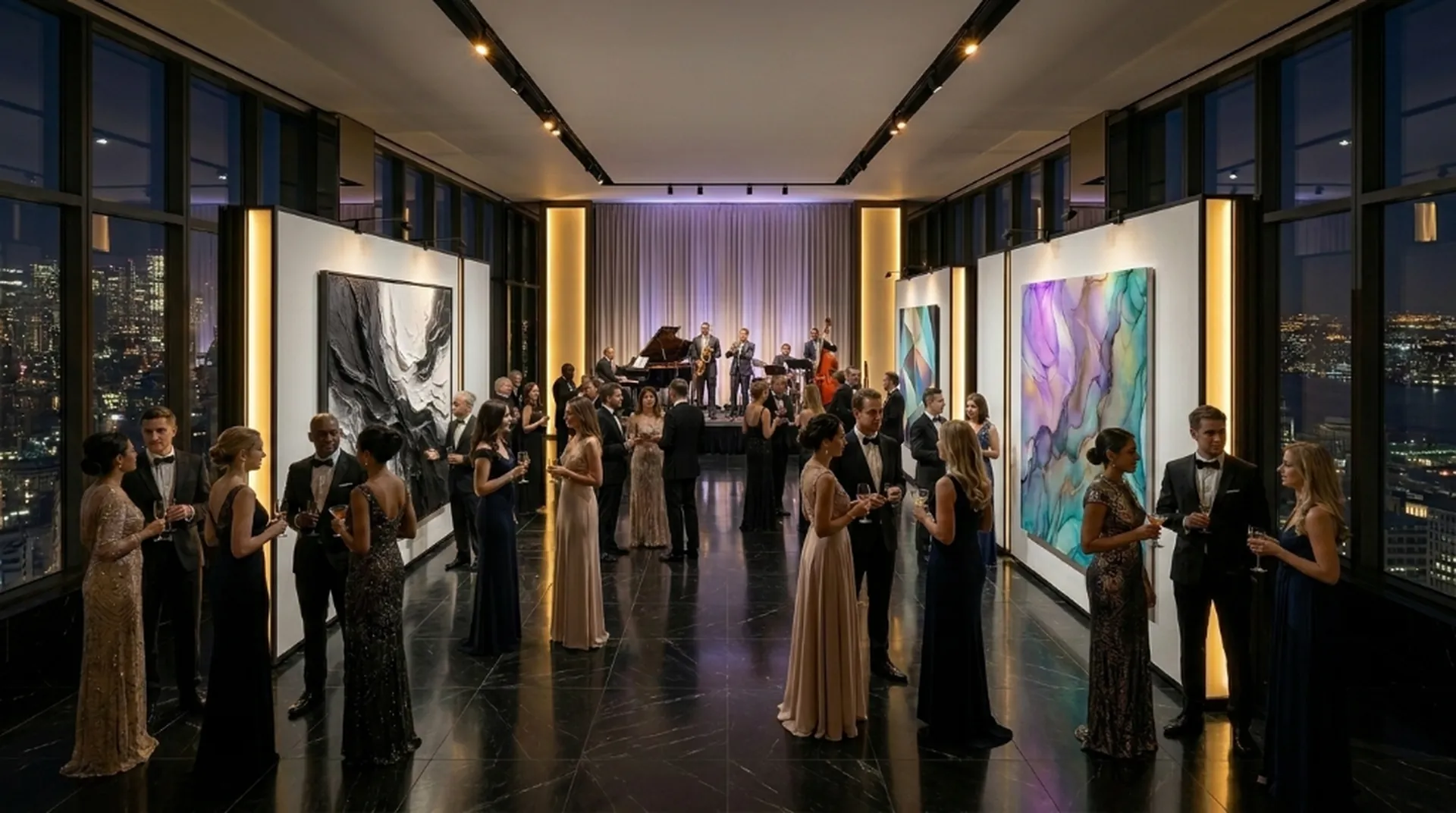 Portable partition walls dividing an elegant event reception
