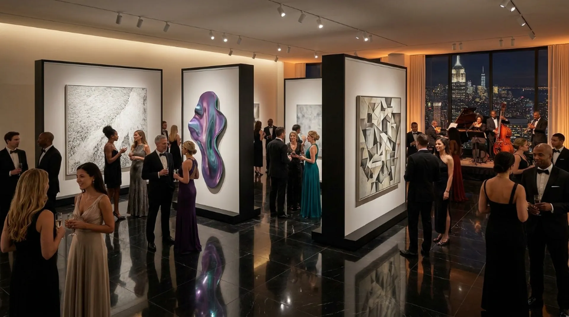 Portable partition wall gallery opening NYC