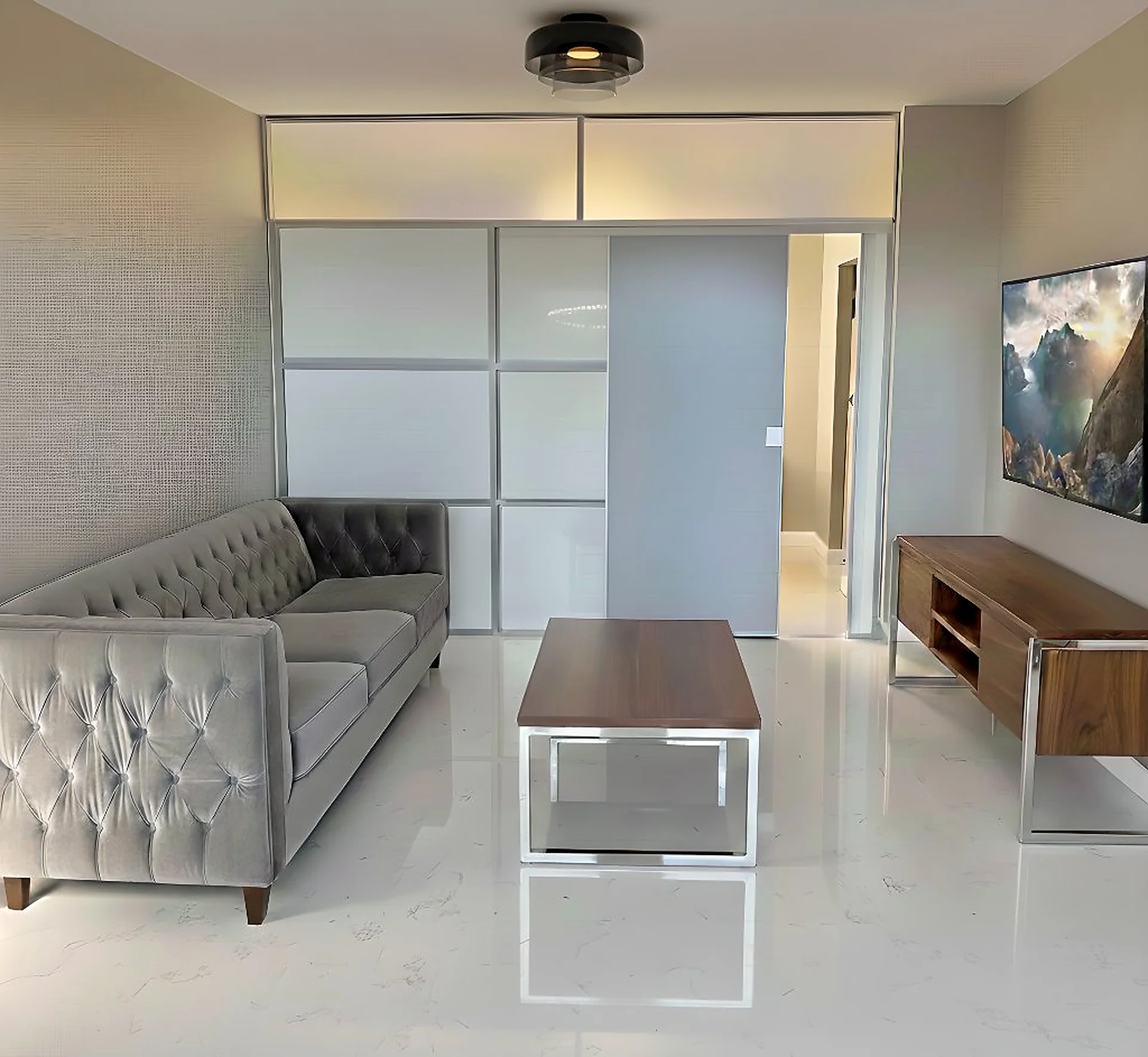 Room divider rental apartment grey