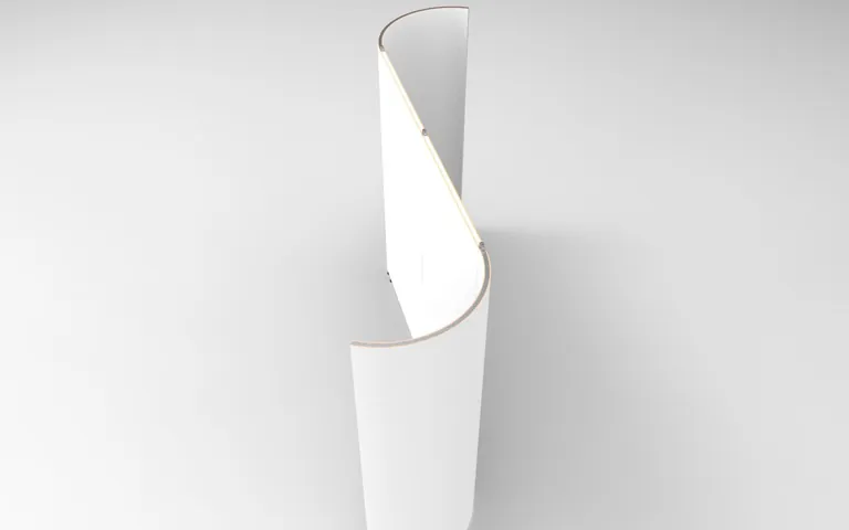 End view of the S-Wall showing a curved panel standing on leveling legs